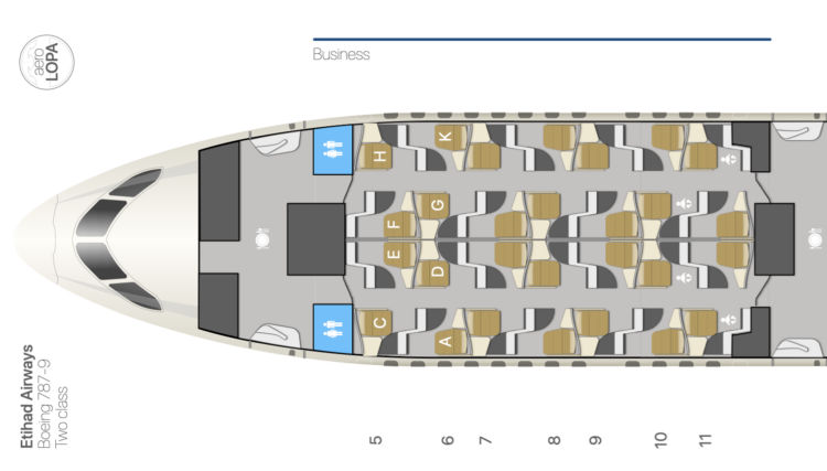 Etihad Airways Business Class Boeing 787-9 Sitzplan ©aeroLOPA
