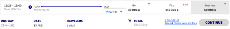 Eurobonus Praemienflug Sas Business Class Kopenhagen Washington