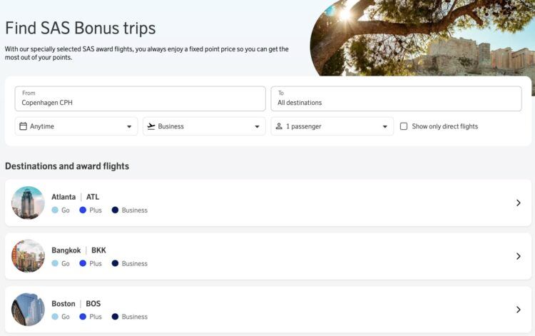 Sas Bonus Trips Suchfunktion