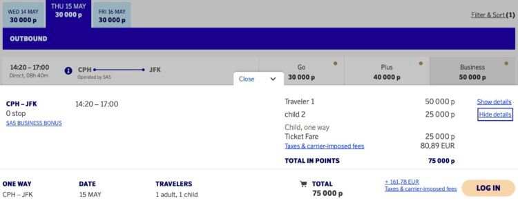 Sas Eurobonus Beispielbuchung Cph Nach Jfk Business Class Mit Kind