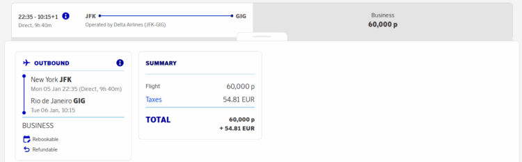Eurobonus Praemienflug Delta Airlines Business Class New York Rio