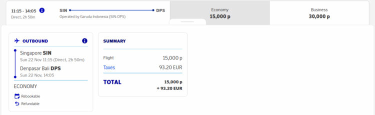 Eurobonus Praemienflug Garuda Indonesia Economy Class Singapur Denpasar