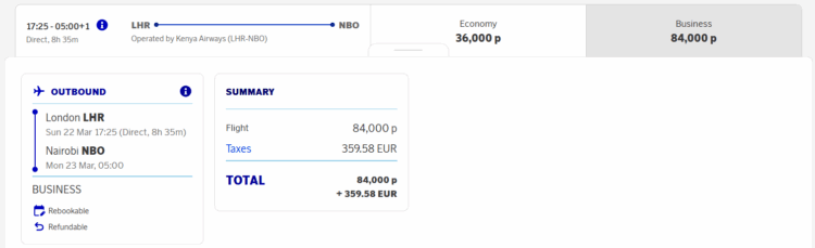 Eurobonus Praemienflug Kenya Airways Business Class London Nairobi