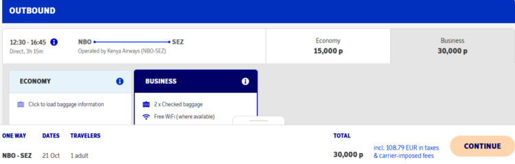 Eurobonus Praemienflug Kenya Airways Business Class Nairobi Mahe
