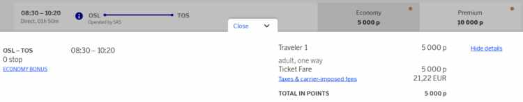 Eurobonus Praemienflug Sas Economy Class Oslo Tromso