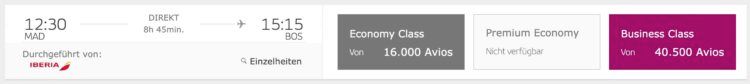 Iberia Club Praemienflug Iberia Business Class Madrid Boston