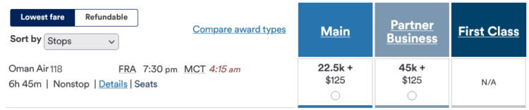 Mileage Plan Praemienflug Oman Air Business Class Frankfurt Muscat