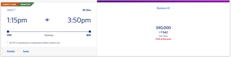 Skymiles Praemienflug Sas Business Class Kopenhagen Boston