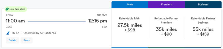 Mileage Plan Praemienflug Air Tahiti Nui Paris Seattle