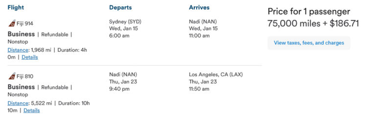 Mileage Plan Stopover Fiji Airways Sydney Nadi Los Angeles