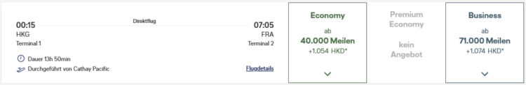 Miles And More Praemienflug Cathay Pacific Business Class Hongkong Frankfurt