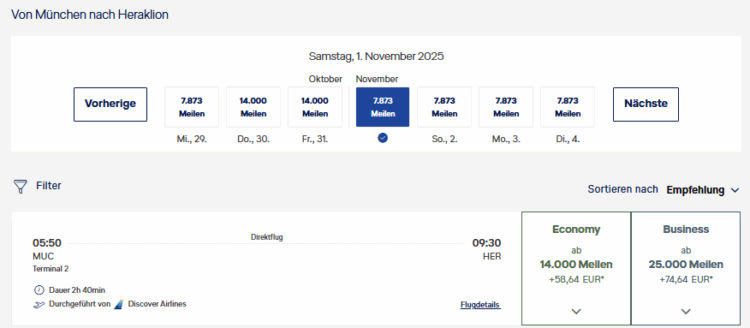 Miles And More Praemienflug Discover Airlines Muenchen Heraklion
