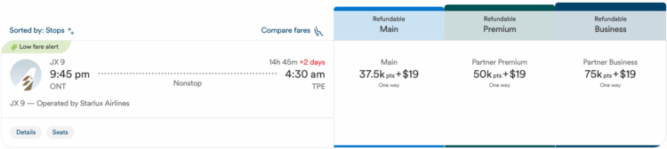Atmos Rewards Praemienflug Starlux Business Class Los Angeles Taipeh