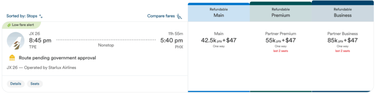 Atmos Rewards Praemienflug Starlux Business Class Taipeh Phoenix