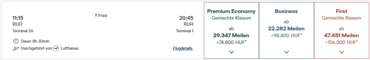 Miles And More Praemienflug Lufthansa First Class Budapest Riad