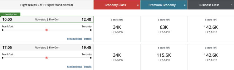 Aeroplan Praemienflug Air Canada Frankfurt Toronto September 2025
