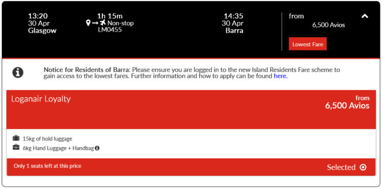 Club Loganair Praemienflug Loganair Glasgow Barra