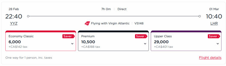 Flying Club Praemienflug Virgin Atlantic Business Class Toronto London