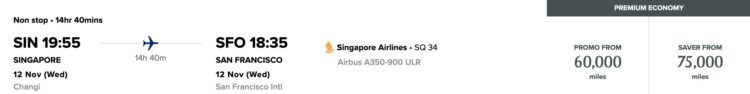 Krisflyer Promo Award Premium Economy Class Singapur San Francisco November 2025