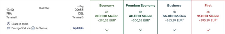 Miles And More Praemienflug Lufthansa First Class Frankfurt Delhi