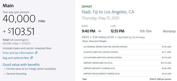American Air Aadvantage Economy Class Fiji Losangeles Beispiel Flugsteuern