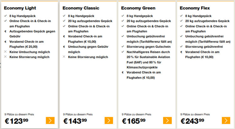 Condor Economy Class Tarife Frankfurt Berlin