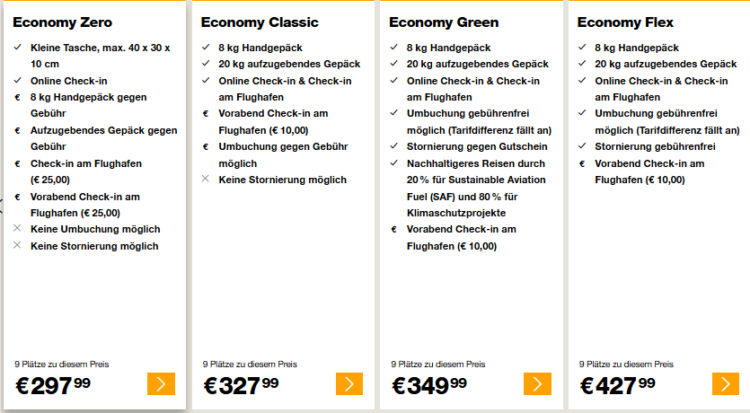 Condor Economy Class Tarife Frankfurt Palma