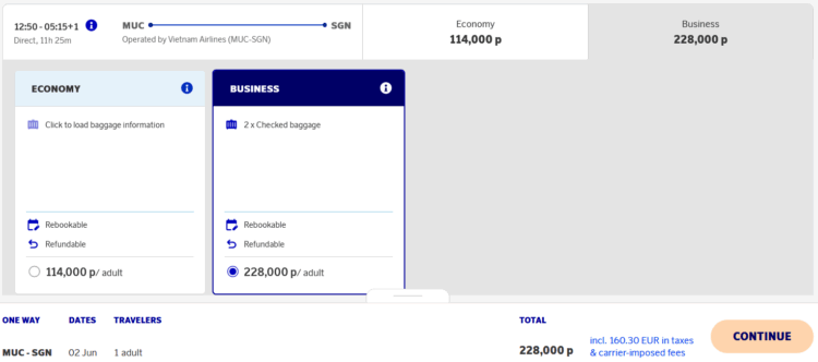 Eurobonus Praemienflug Vietnam Airlines Business Class Muenchen Ho Chi Minh