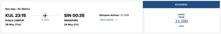 Krisflyer Ethiopian Airlines Business Class Kuala Lumpur Singapur Juni 2026