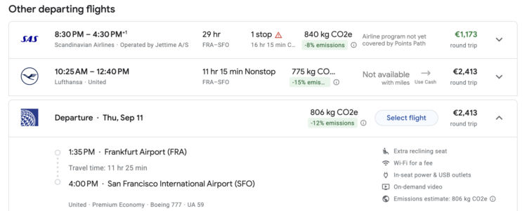 Pointspath Fra Sfo Ergebnis Prämienflug Details