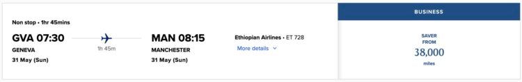 Singapore Krisflyer Ethiopian Airlines Business Class Genf Manchester Juni 2026