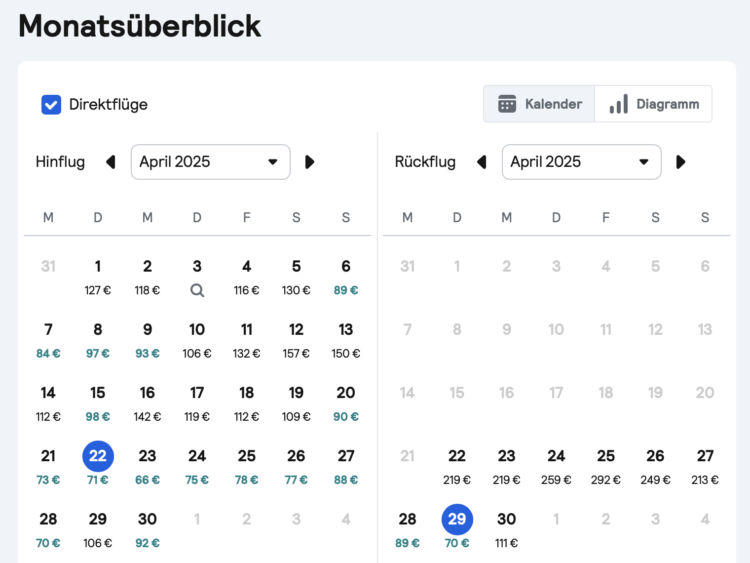 Skyscanner Alleorte Monatsueberblick Bester Preis