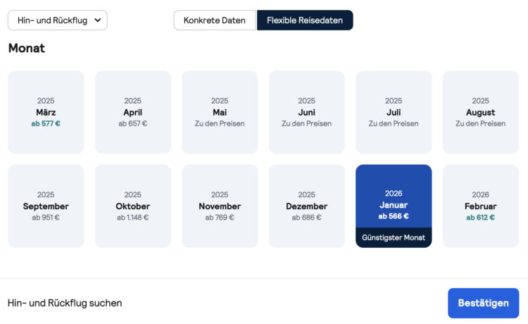 Skyscanner Kalender Guenstigster Monat