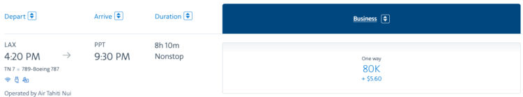 Aadvantage Praemienflug Air Tahiti Nui Business Class Los Angeles Papeete