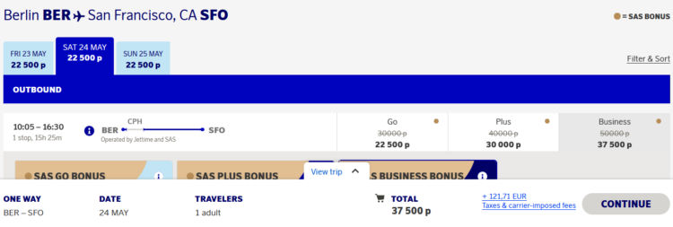 Eurobonus Points Discounts Sas Berlin Kopenhagen San Francisco