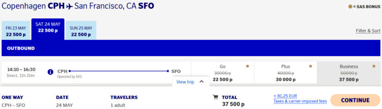 Eurobonus Points Discounts Sas Kopenhagen San Francisco