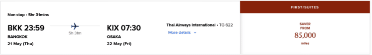 Krisflyer Praemienflug Thai Airways First Class Bangkok Osaka