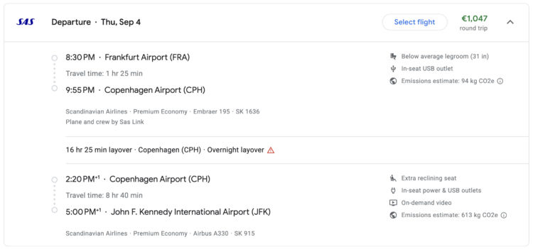 Legroom Plus Google Flights Details