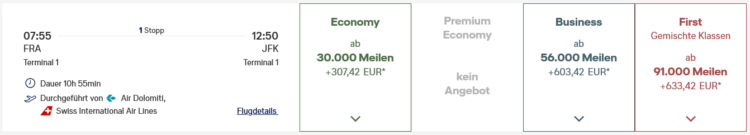 Miles And More Praemienflug Swiss First Class Frankfurt Zuerich New York