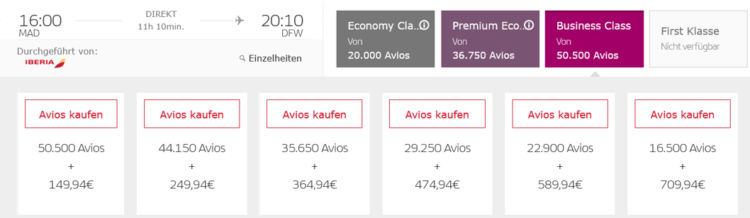 Iberia Plus Praemienflug Iberia Business Class Madrid Dallas