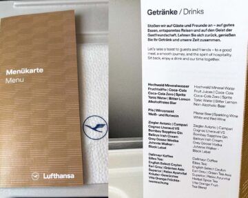 Menuekarte Drinks Lufthansa Business Class Catering Europa