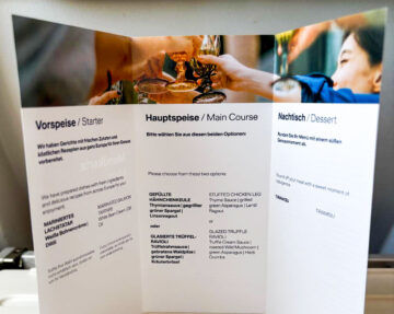 Menuekarte Essen Lufthansa Business Class Catering Europa