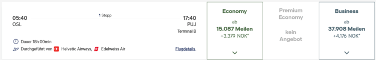 Miles And More Praemienflug Edelweiss Oslo Zuerich Punta Cana