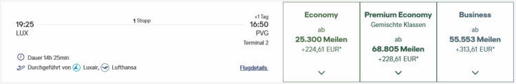 Miles And More Praemienflug Lufthansa Business Class Luxemburg Muenchen Shanghai