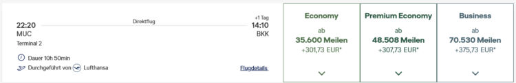 Miles And More Praemienflug Lufthansa Business Class Muenchen Bangkok