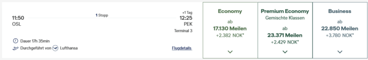 Miles And More Praemienflug Lufthansa Business Class Oslo Frankfurt Peking