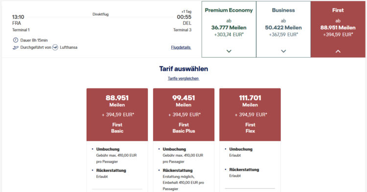 Miles And More Praemienflug Lufthansa First Class Frankfurt Delhi