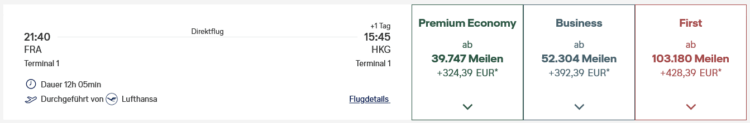 Miles And More Praemienflug Lufthansa First Class Frankfurt Hongkong
