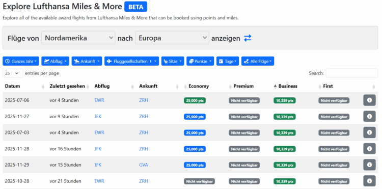 Seats Aero Miles And More Usa Europa