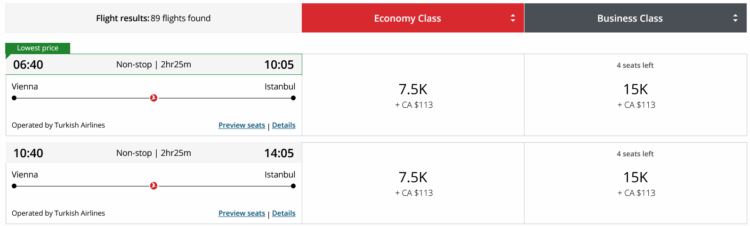 Aeroplan Praemienflug Turkish Airlines A350 Business Class Wien Istanbul